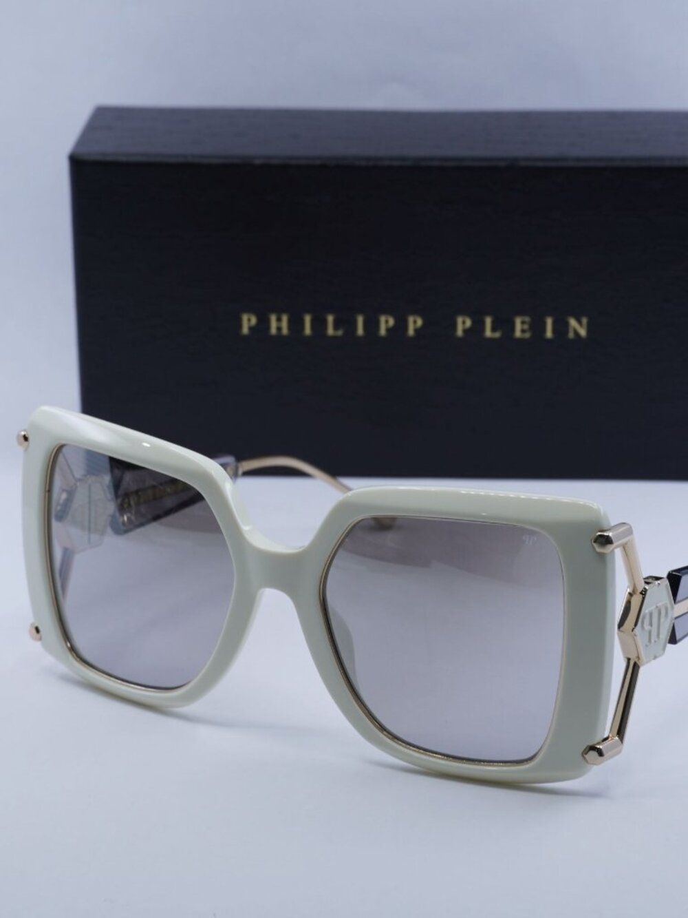 Philipp Plein SPP121S 3GFX Square Sunglasses - Ivory / Gold / Grey